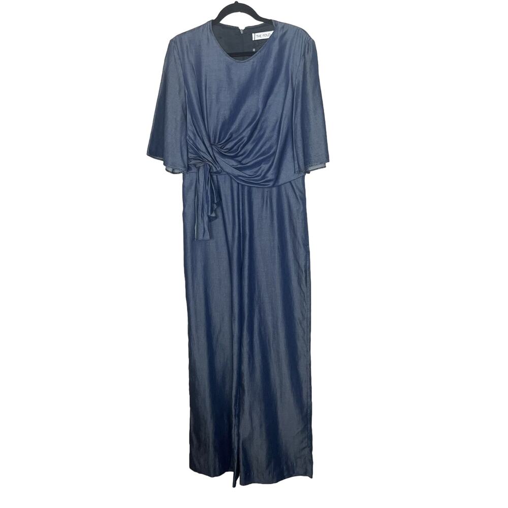 NWT The Fold London Women’s Sz 14 Blue Lyocell Flare Jumpsuit